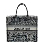 【DIOR 迪奧】經典BOOK TOTE系列動物主題圖案刺繡帆布手提托特包(大_藍色M1286ZRGO_M928)