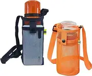2Pcs Mesh Water Bottle Carrier with Adjustable Shoulder Strap, Water Bottle Carrier Mesh Bag,Pouch Water Bottle Holder Bag Beach Bottle Bag Pouch for Sports Gym Hiking Camping Walking