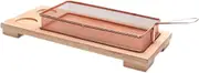 Generic Fried Net with Plate Wood Serving Tray Stainless Steel Fryer Basket for Home Buffet