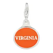 Sterling Silver Amore La Vita Rhodium-Plated Polished Enameled University Of Virginia Charm With Fancy Lobster Clasp
