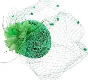 [VALICLUD] Patrick Day Vintage Hat with Green Veil and Floral Barrette Hair Accessory for Women Festive Parties and Celebrations