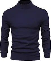 [Maiyifu-GJ] Mens Mock Turtleneck Pullover Sweater Long Sleeve Slim Fit Thermal Sweater Casual Knitted Half Neck Underwear Tops
