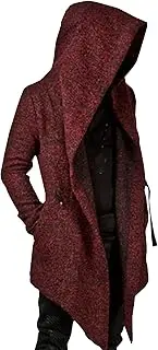 [SWJGLITTR] Men's Long Hooded Cardigan Ruffle Asymmetric Hem Open Front Cardigans Shawl Collar Gothic Cloak with Drape