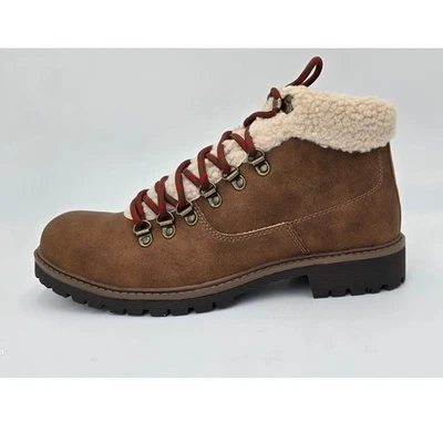 Sun + Stone Glenn Brown Faux Leather Sherpa Trim Memory Foam Boots Mens 9M