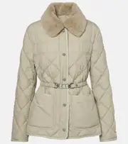 [Moncler] Moncler Cygne faux fur-trimmed down jacket UK 16 beige