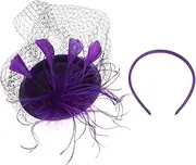 [FOMIYES] 1pc Hat Mesh Headband Tea Hats for Women Flapper Party Pillbox Ladies Hats Church Vintage Veil Adults Headbands Hat Women Cocktail Head Bands Wedding Headwear Plastic Purple