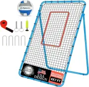 Adjustable Volleyball Rebounder Net 7X4 Ft with PU Volleyball and Stakes - Bounc