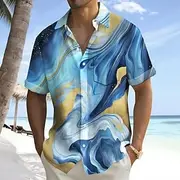 Men's Marble Abstract Art Shirt Summer Shirt Button Up Shirt Short Sleeve Fashion Casual Outdoor Vacation Dailywear Summer Spring Turndown 3D Print Collared Sh