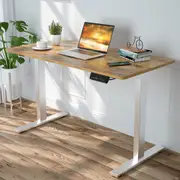 Adjustable Height Electric Standing Desk, Ergonomic Stand Up Desk Motorised Sit Stand Desk 120cm Splice Board, Bright Silver Frame/Walnut Color Table Top