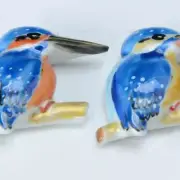 Kyo Kiyomizu yaki ware Japanese Chopstick rest Hashioki 2pcs Kingfisher Japan