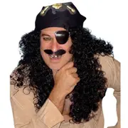 Captain Hook Black Curly Wig with Bandana - Adult