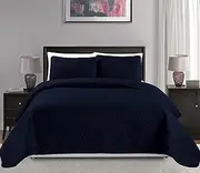 (King/California King, Navy Blue) - Mk Collection King/California King Over Size 300cm x 270cm 3 pc Diamond Bedspread Bed-Cover Embossed Solid Navy Blue New