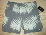 MENS BRIXTON TROPICAL GRAY STRETCH TRUNK SWIM BOARD SHORTS SIZE 32