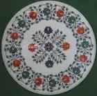 22" Malachite and Carnelian Stone Inlay Work Coffee Table Top Marble Side Table