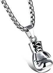 [Hamoery] Men Women Punk Stainless Steel Boxing Glove Chain Pendant Necklace