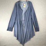 Saga Womens Sz 3 Long Sleeve Light Weight Hi Low Open Cardigan Blue NWT