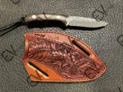 Pancake knife Tooled Leather Sheath with Handmade Wood knife Blue Stars gift for