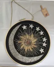 Boho Moon And Stars Celestial Wall Art Embroidery Hoop Beaded Hanging Decor 16”