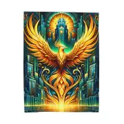 Velveteen Plush Blanket Art Deco Radiant Rising Phoenix Retro Style Skyscraper