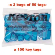 KEVRON KID-5 2 Bags Of 50 BLUE Plastic Click Key Ring Tags 100 TAGS-FREE POST