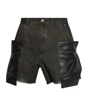 Rick Owens Stefan Panelled Frayed-Hem Cargo Shorts 33,38,32 Black