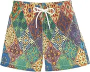 [RPLIFE] Boys Swim Trunks, Anti Chafe Swim Trunks for Boys 2 T, Vintage Tile Collage Multicolor