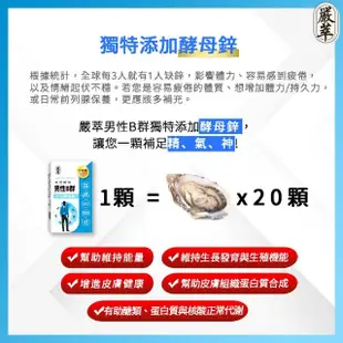 【嚴萃】天然酵母男性B群-8種維生素B+鋅+BCAA-3入組/共90粒(升級添加酵母鋅．全素可食)