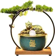 Waterfall Fountain Chinese Pi Xiu Sculpture Design Fountain, Tabletop Fountain with Wooden Base and LED Light, Feng Shui Ornaments Water Fountains Flowing Water Ornaments