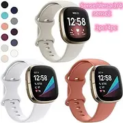4 Pack 3 Pack Smart Watch Band Compatible with Fitbit Versa 4 Sense 2 Versa 3 Sense Soft Silicone Smartwatch Strap Adjustable Women Men Sport Band Replacement