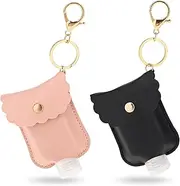 Mozeat Lens 2 Pcs Hand Sanitizer Keychain Portable Leather Sanitizer Holder Small Hand Sanitizer Empty Bottles