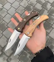 Steel less Steel Folding Pocket knife Lot 2 Olive and rose Wood Handle Sheath