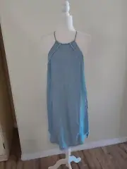 Aqua Chambray Halter Mini Shift Dress NWT xsmall