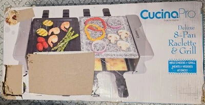 New in Box Cucina Pro Deluxe 8 Pan Raclette And Grill - 19x11x5 Inches-Model 460