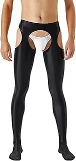 FiwoXam Men's 70D Glossy Compression Long Pants Hollow Out Tights Trousers Full-Length Pantyhose