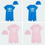 ADIDAS ORIGINALS愛迪達三葉草 童裝 包屁衣附帽子 彌月禮 全新 藍色 粉紅色 IS7258 IS7256