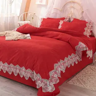 韓版公主風床裙四件套 單人雙人加大雙人床包四件組 親膚磨毛加厚蕾絲花邊被套床罩床上用品網紅