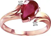 [Galaxy Gold GG] 1.71 Carat 14k Solid Rose Gold Ring with Genuine Diamonds and Pear-Shaped Ruby