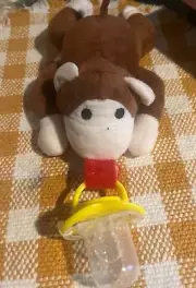 Monkey Plush Pacifier Holder Clip & Paci Infant Baby Paci Binky Gift Set