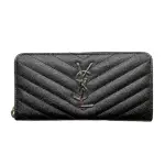 【YSL】SAINT LAURENT MONOGRAM 魚子醬 牛皮 銀LOGO 拉鍊式 皮夾 長夾 黑色