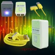 100X 4 USB PORT WALL ADAPTER+3FT CABLE CHARGER SYNC YELLOW FOR IPHONE IPOD IPAD