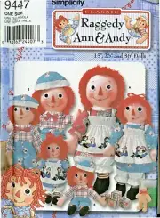 Raggedy Ann & Andy Dolls & Clothes Simplicity Pattern 9447 15, 26 & 36 in Uncut