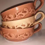 Stoneware Candle Holder In Burnt Orange & Cream W Brown Ascents Set Of 3
