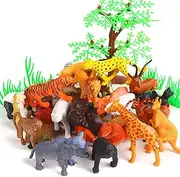 LOMIMOS 53Pcs Mini Jungle Animal Figures Toy,Assorted Miniature Realistic Animal Figurines Model Cake Topper Decoration for Children Kid Birthday Christmas Educational Learning Party