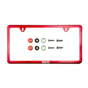 Fit Mini Laser Etching Stainless Steel Polish Red Slim License Frame w/Metal Cap