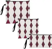Maroon Red Checkered Rhombus Reusable kids snack bags Portable Emergency Food Bag for Camp Friends and Gear 3-Pack bolso con lonchera para mujer