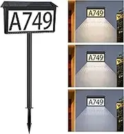 Nazuwke Solar Address Sign, House Numbers for Outside Light Up, 3 Colors Waterproof LED Illuminated House Numbers With Stake, Wall Mounted/In Ground Solar Powered Address Plaque for Yard Garden Home