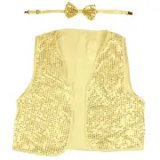 Adult Gold Sequined Bow Tie and Vest Set Disco Casino Hollywood Party Costume
