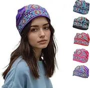 Handmade Embroidered Bandana Caps, Vintage Ethnic Style Adjustable Bandana Caps, Stretch Ethnic Style Head Wrap