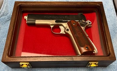 PISTOL GUN PRESENTATION CASE GLASS TOP WOOD BOX COLT 1911 STYLE PISTOLS KIMBER