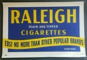 1940's Raleigh Cigarette Store Sign / Poster 18" x 12" NOS WS9B